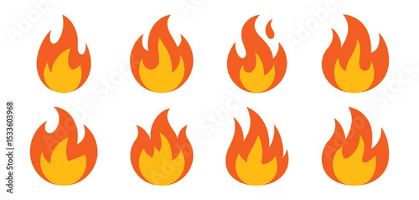 Fototapeta Eight simple fire flame icons set