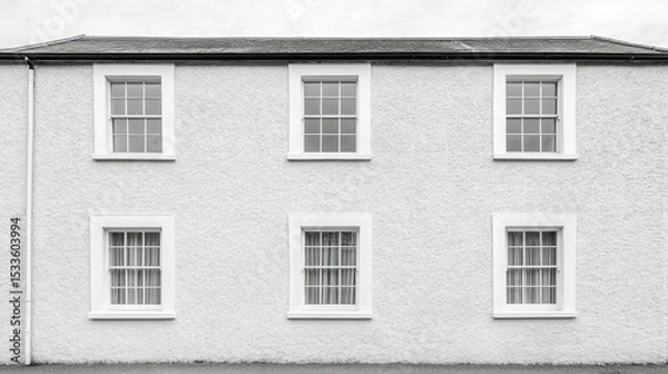 Obraz Minimalist monochrome photo of a repetitive triangular pattern on a building facade, creating a bold and striking geometric effect