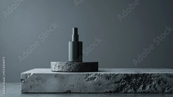 Fototapeta Minimalist perfume container with soft aroma mist, set on an artistic concrete slab, luxury high-end branding concept
