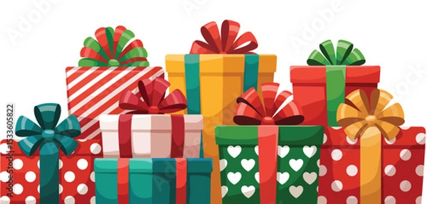 Fototapeta Colorful stack of wrapped christmas presents