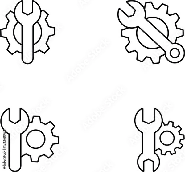 Fototapeta Minimalist Gear and Wrench Icon Set for Technical and Mechanical Use