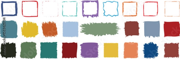 Obraz Colorful brush stroke square frames and paint swatches are shown in various styles and shades. This versatile design is perfect for creative backgrounds, art projects, and abstract graphic composition