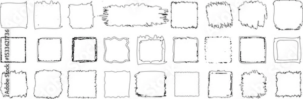 Obraz Hand drawn rough square frame collection featuring sketchy square border designs for decoration, graphic design, and creative projects. outline frames for a unique, artistic touch to digital artwork