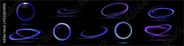 Fototapeta Neon swirl. Curve blue line light effect. Abstract ring background with glowing swirling background. Energy flow tunnel. Blue portal, platform. Magic circle vector.