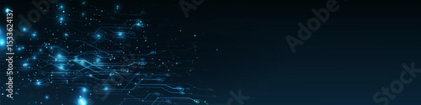 Obraz Abstract AI circuit board background. Technology connected blue lines with electronics elements on tech bg. Computer motherboard with a chip,