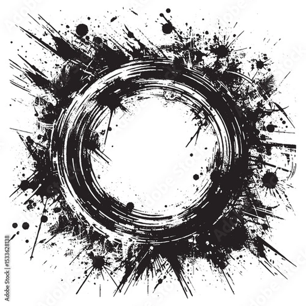 Fototapeta Concentric Grunge Circle with Radial Black Splatters
