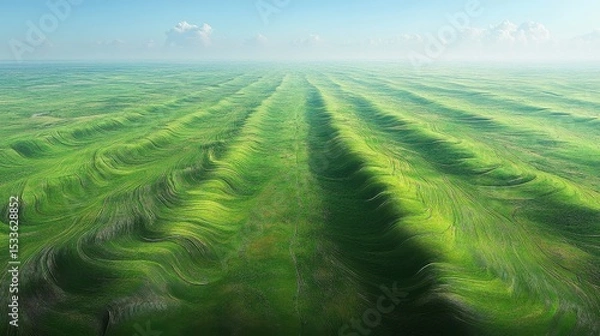 Fototapeta Green Grassland Agriculture Field Under Sunlight Landscape Background View