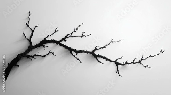 Fototapeta Monochrome Silhouette of Tree Branch on White Background Illustration