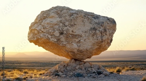 Fototapeta Balanced Rock Formation in Desert Landscape Under a Clear Sky During Daylight