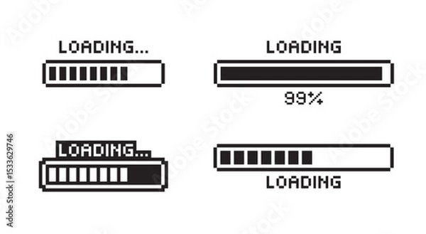 Obraz Set of loading pixel icon. Pixel art loading bar concept. Load bar. loading or installing bar. Pixel 8-bit loading bar, video game UI