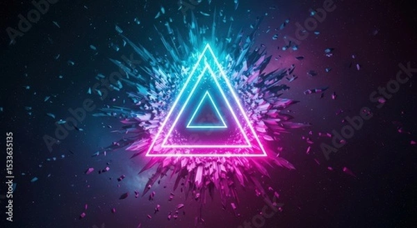 Fototapeta Triangle Neon Light with Exploding Shards