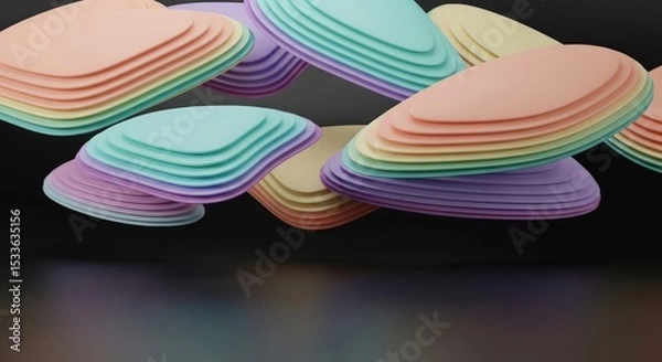 Fototapeta Abstract Pastel Stacked Shapes on Black Background