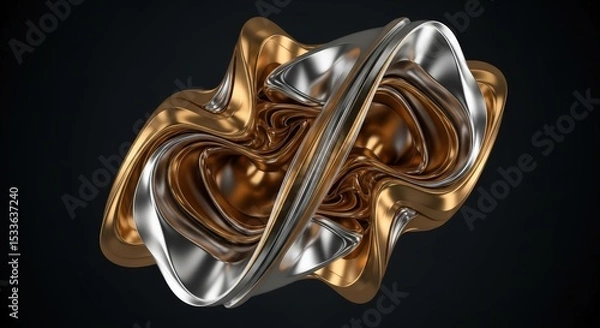Fototapeta Abstract Metallic Sculpture in Gold and Silver