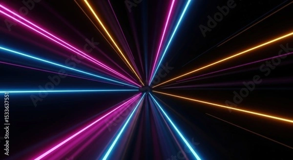 Fototapeta Neon Lines in Dark Space Abstract Background