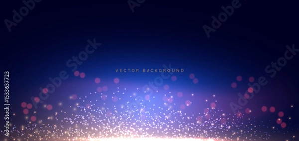 Obraz Gold lighting effect shining bokeh illustration on dark blue background.