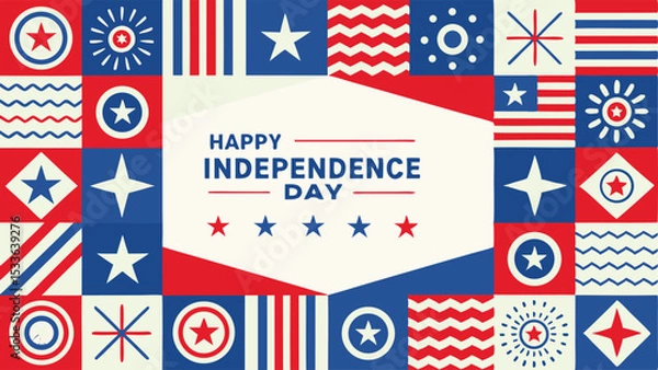 Fototapeta Happy independence day themed collage with stars stripes and patriotic geometric patterns displayed