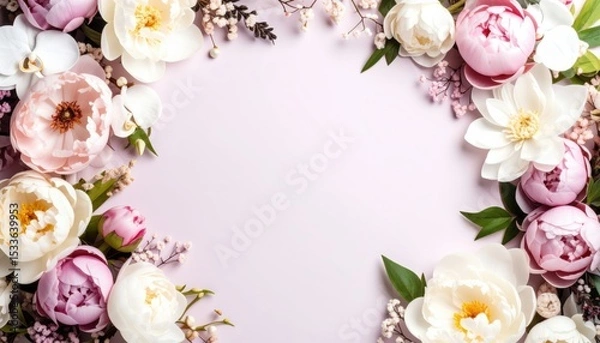 Fototapeta Elegant floral arrangement studio image showcase soft light top-down view beauty and aesthetics