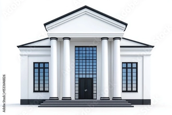 Fototapeta Grand Neoclassical Building with White Facade and Black Windows