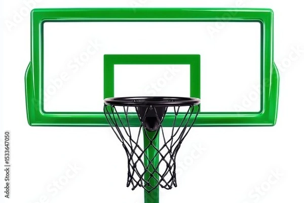 Fototapeta Green Basketball Hoop and Net on White Background