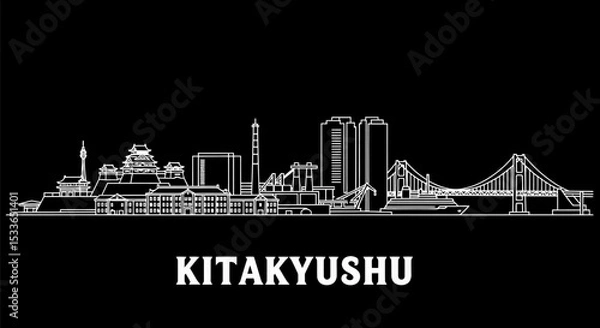 Fototapeta Kitakyushu Skyline Outline with Japan, and Black.
