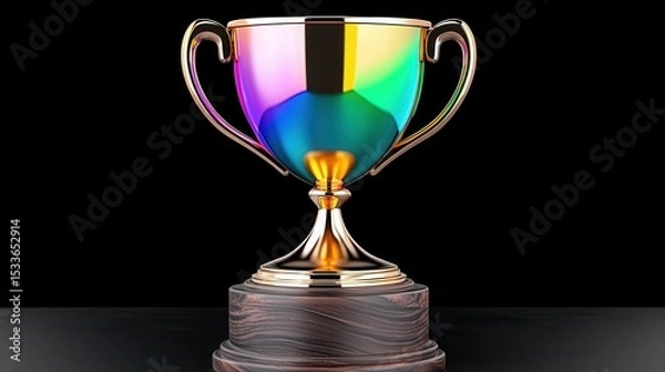 Fototapeta Iridescent Rainbow Trophy on Dark Wooden Base