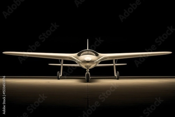 Fototapeta Light Beige Single Engine Airplane on Dark Runway