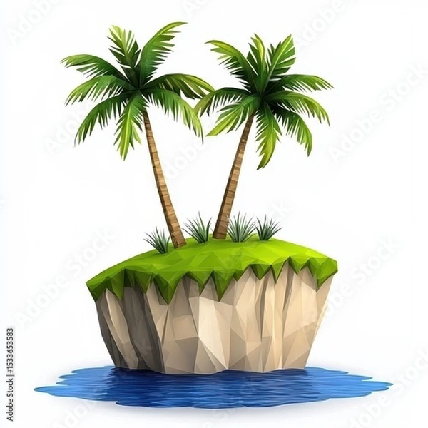 Fototapeta Low Poly Tropical Island with Two Palm Trees