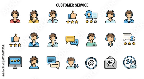 Fototapeta Customer Service Icons Set for Support and Communication