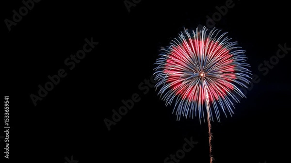 Fototapeta Colorful fireworks on night sky background. Celebration and festive holidays concept. Bright explosions of lights in sky