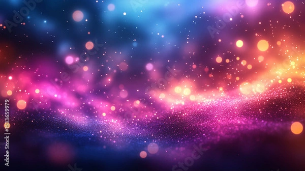 Fototapeta  abstract glitter lights. gold, blue and purple gradient. calming and fluid abstract background, light bokeh effect