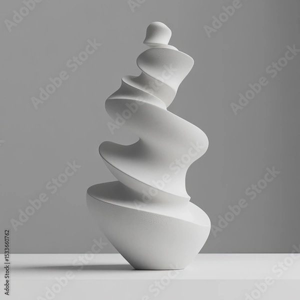 Fototapeta Abstract sculpted form, off-white, spiraling upward