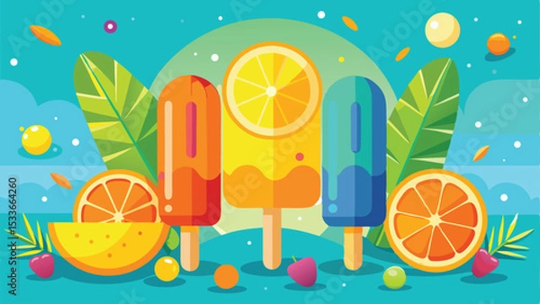 Obraz Summer popsicles and citrus fruits illustration on a transparent background suitable for design