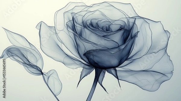 Fototapeta A delicate, blue rose, rendered in a semi-transparent style,  creating an ethereal and artistic image.