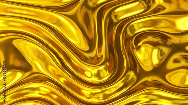 Fototapeta Liquid gold chrome waves background, shiny and lustrous golden metal pattern texture.
