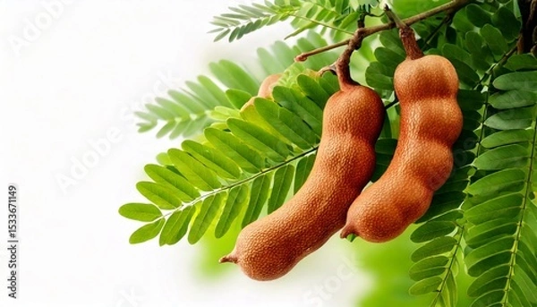 Fototapeta Tamarind on a tree. using macro technique. white background. copy space