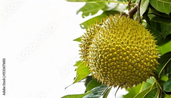 Fototapeta Artocarpus lanceifolius fruit on a tree. using macro technique. white background. copy space 