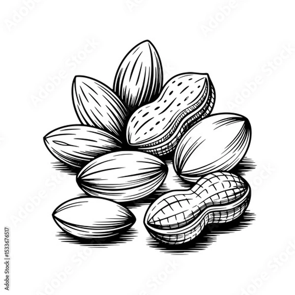Fototapeta Illustration of assorted nuts including peanuts and almonds