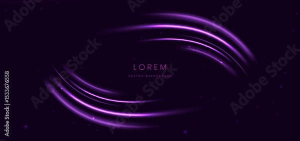 Obraz Glowing beam purple curved rays on dark purple background.