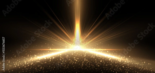 Obraz Abstract elegant gold glowing beam with lighting effect sparkle on black background.