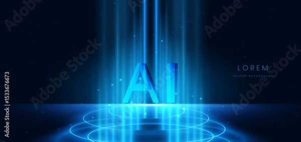 Obraz Abstract technology futuristic glowing blue on dark blue background. AI, artificial intelligence concept communication, technology digital.
