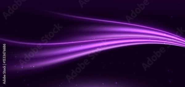 Obraz Elegant glowing purple curved rays on dark purple background.
