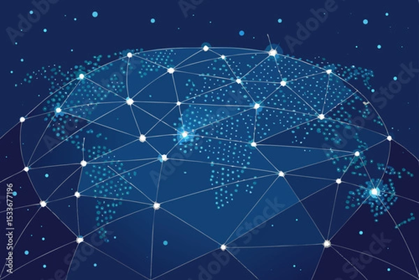 Fototapeta Generate a vibrant image of a modern network pattern formed by glowing, interconnected dotted lines, emphasizing a futuristic and technological aesthetic.
