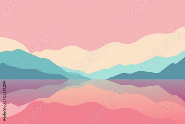 Obraz Vector illustration of a mountain landscape with misty peaks and a serene sky at sunrise