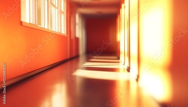 Fototapeta Sunlight streams down a brightly colored corridor.