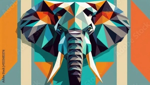Fototapeta Geometric Elephant Illustration with Colorful Triangles
