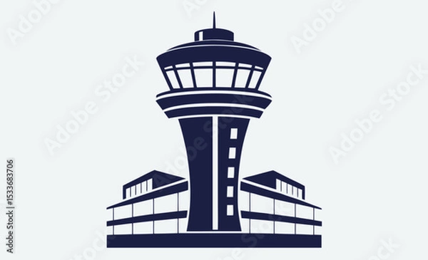 Obraz Control tower silhouette, airport tower vector