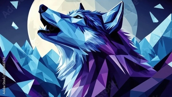 Fototapeta Geometric Wolf Howling at Moon Digital Art