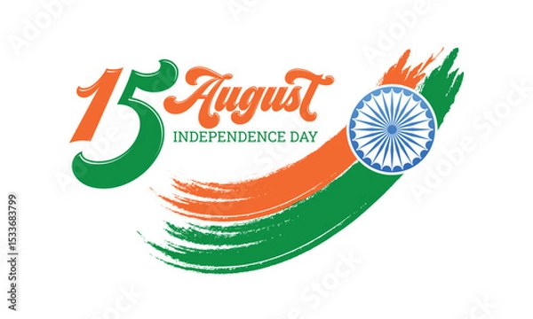 Fototapeta Happy Independence Day Calligraphic Typography Text with Tri Color Indian Flag Background Design, Happy Independence Day text design vector
