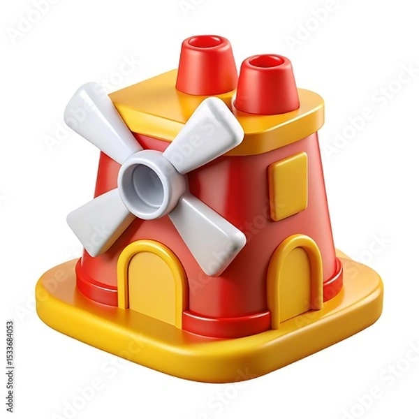 Obraz Colorful 3d illustration of a windmill isolated on a white background for creative projects