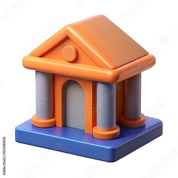 Fototapeta Colorful 3d rendered bank icon depicting finance architecture and banking services symbol